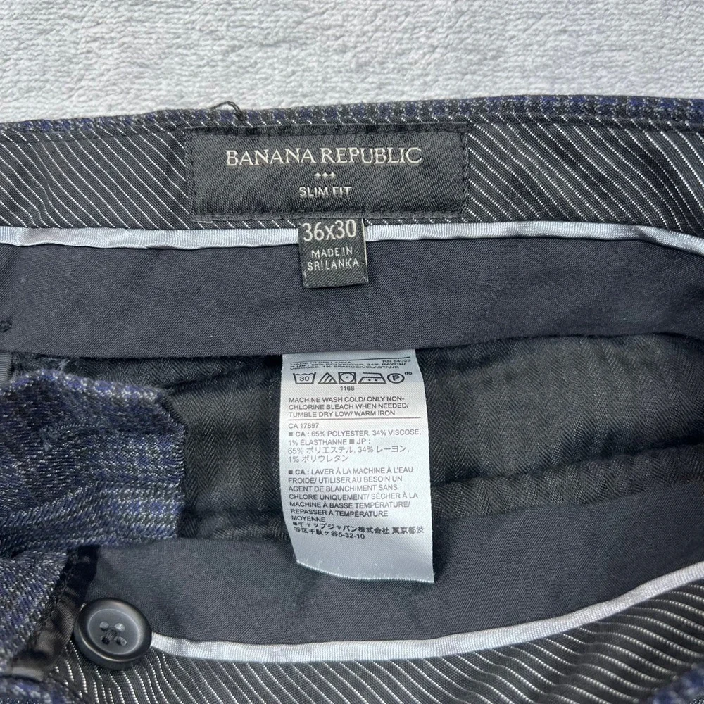 Banana Republic Dress Pants Mens 36x30 Blue Black Slim Fit Micro Check Trousers